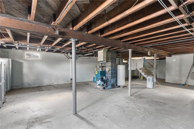 basement featuring gas water heater