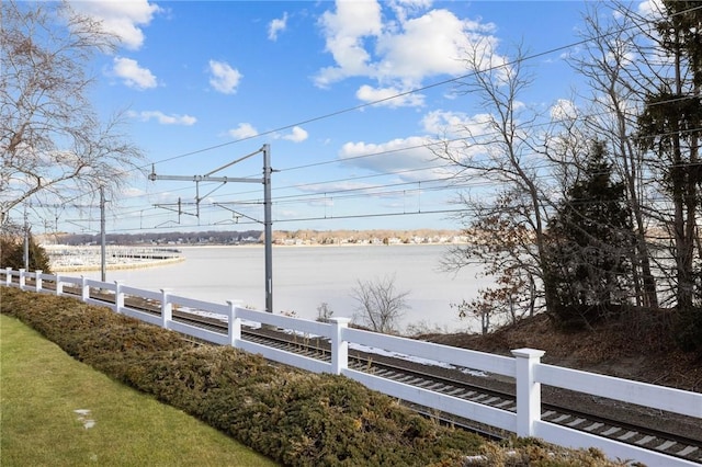 view of yard with a water view