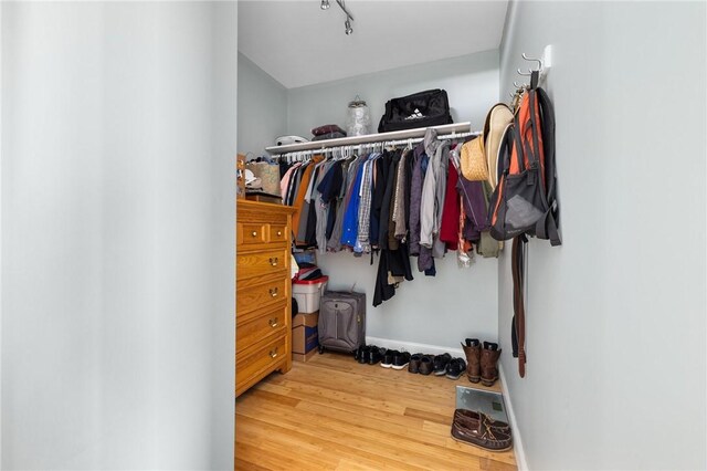 walk in closet with light wood-type flooring