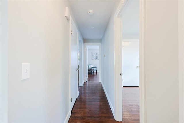 hall with dark wood-type flooring