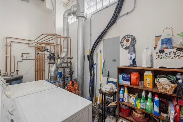 washroom with electric panel and independent washer and dryer