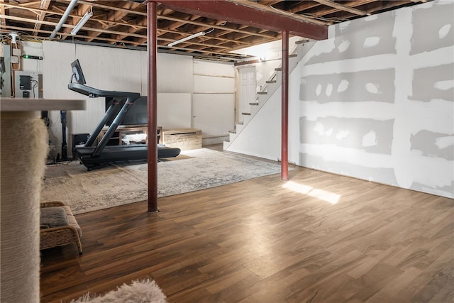 basement featuring hardwood / wood-style flooring