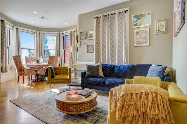 living room with light hardwood / wood-style floors