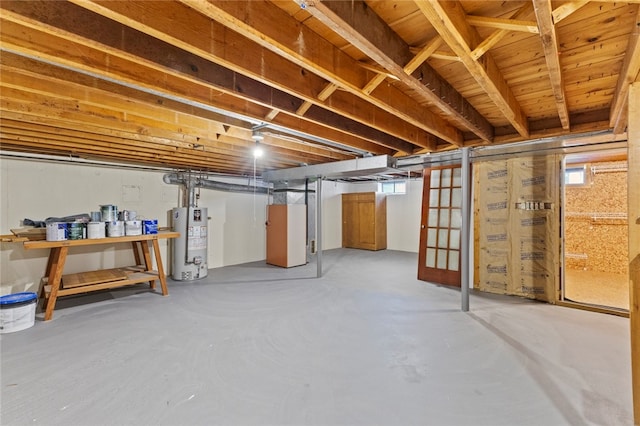 basement with heating unit and water heater