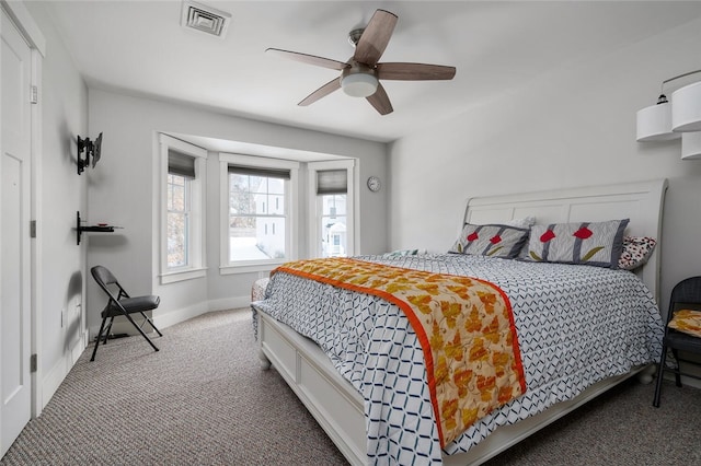 bedroom featuring ceiling fan and carpet flooring