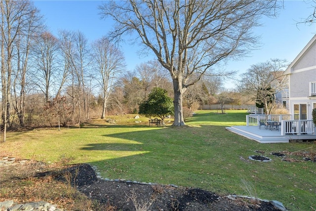 view of yard featuring a wooden deck