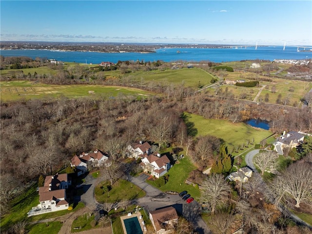 aerial view with a water view