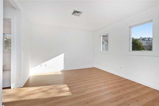 unfurnished room featuring a wealth of natural light and light wood-type flooring