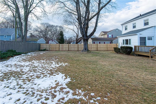 view of yard covered in snow