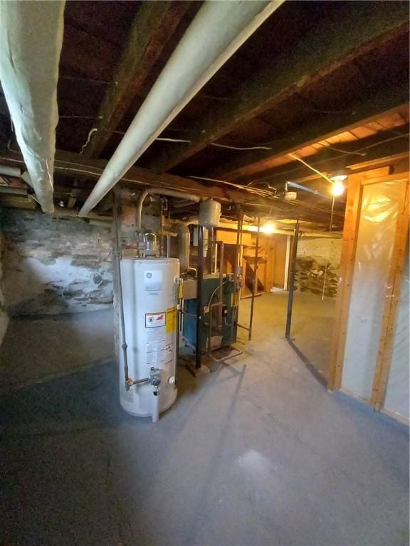 basement featuring water heater