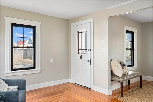 foyer entrance featuring hardwood / wood-style floors and a wealth of natural light