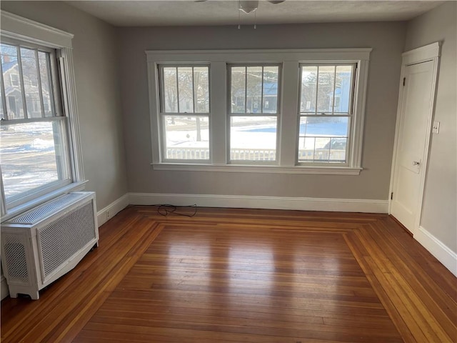 spare room with dark wood-type flooring