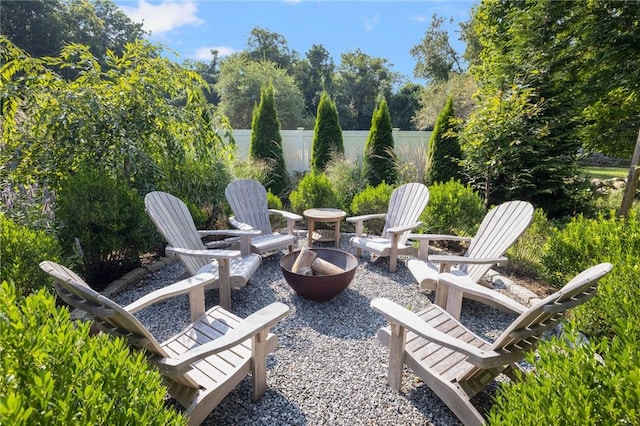 view of patio / terrace with a fire pit