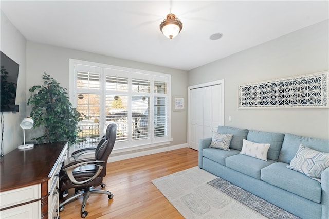 office with light hardwood / wood-style flooring