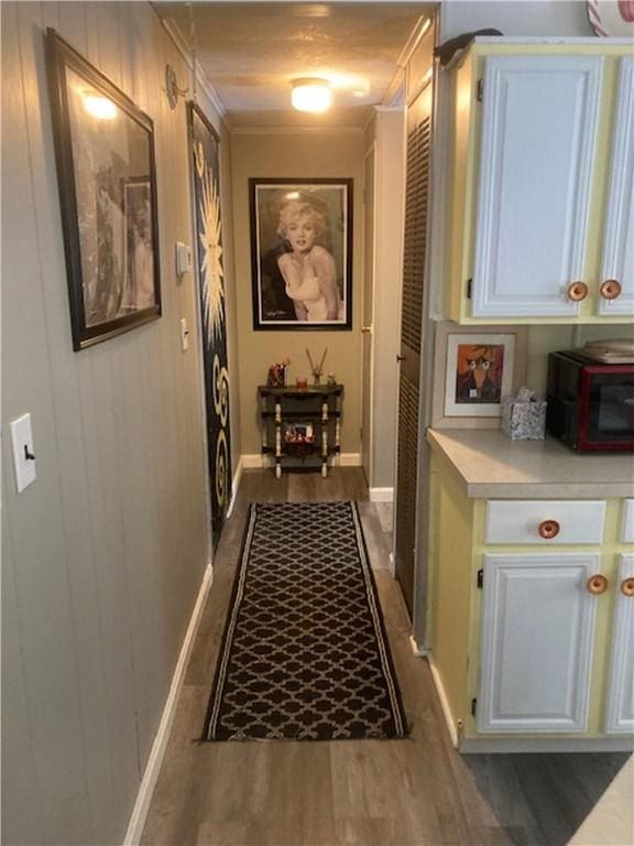 corridor featuring dark hardwood / wood-style flooring