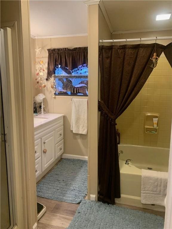 bathroom featuring vanity and hardwood / wood-style flooring