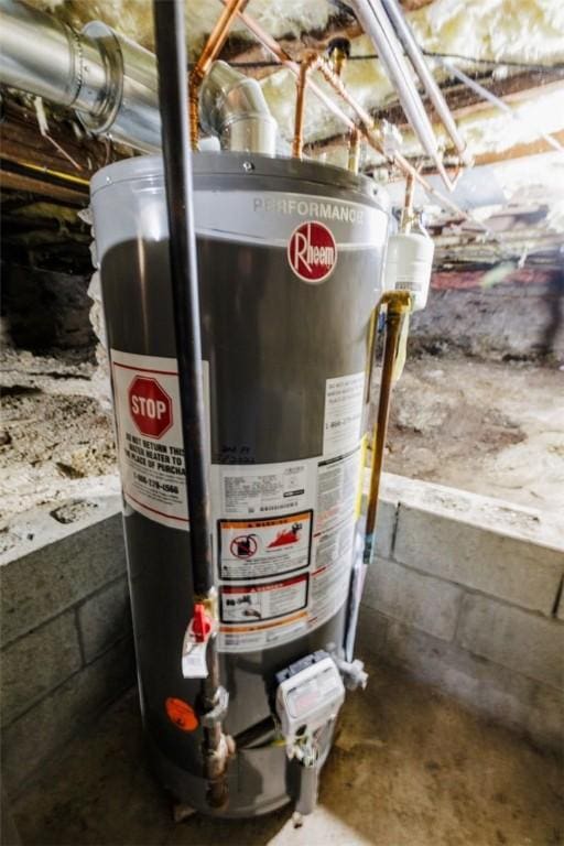 utility room featuring water heater