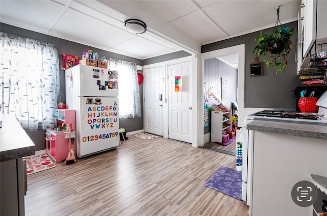 recreation room with light hardwood / wood-style floors