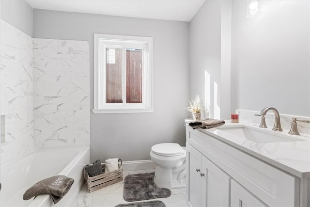 bathroom with vanity, toilet, and a washtub