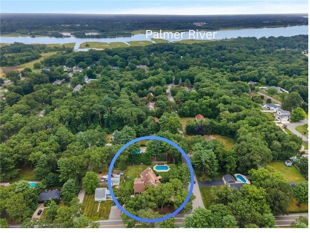 bird's eye view featuring a water view