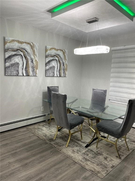 dining room with wood-type flooring and a baseboard radiator