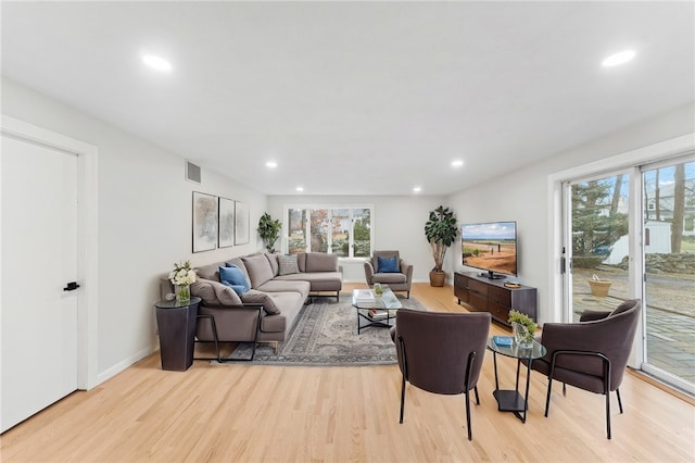 living room featuring light wood-type flooring