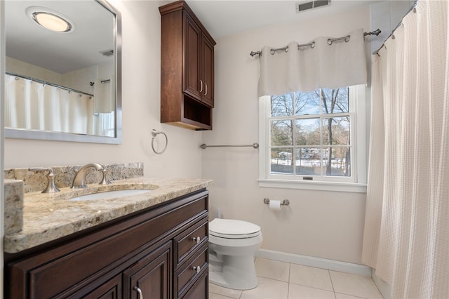 bathroom featuring vanity, toilet, and tile patterned flooring