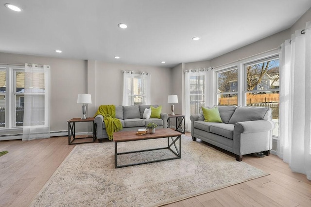 living room with light hardwood / wood-style flooring