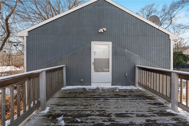 view of snow covered deck