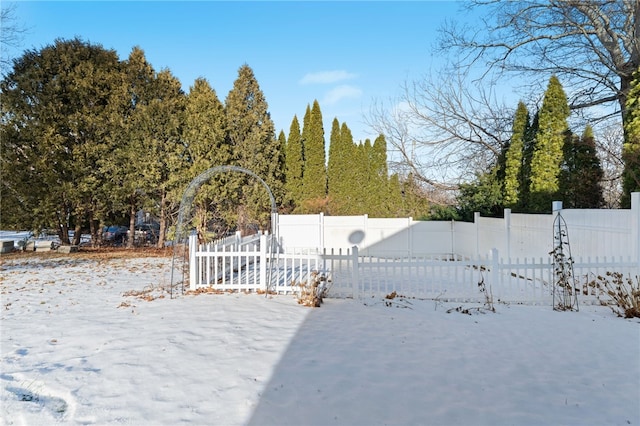 view of yard covered in snow