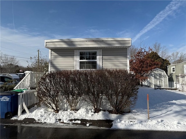 view of snow covered property