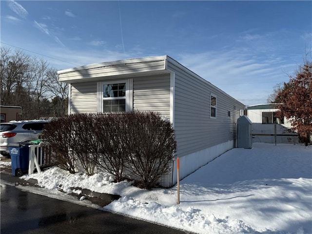 view of snow covered exterior