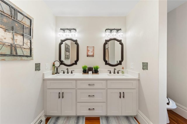 bathroom featuring vanity and hardwood / wood-style floors