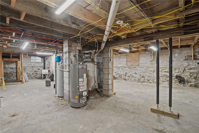 basement with sink and water heater