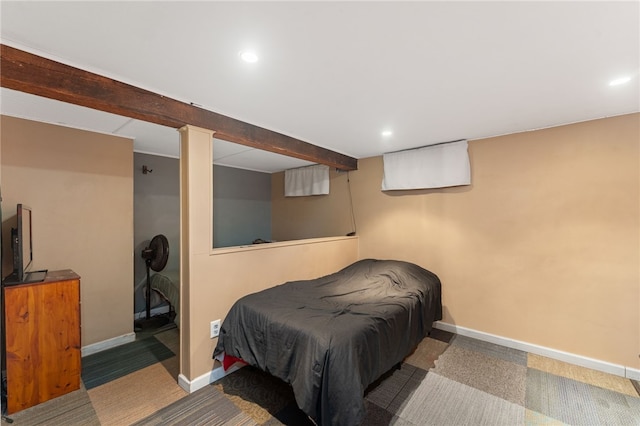 bedroom with beamed ceiling