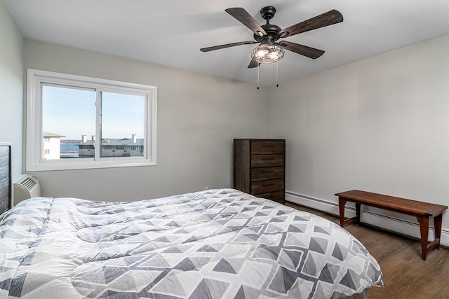 bedroom featuring ceiling fan and wood-type flooring