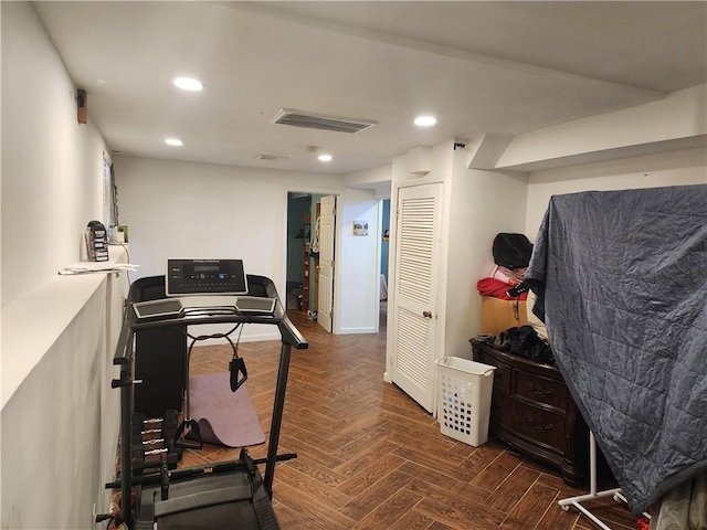 office space with dark parquet floors