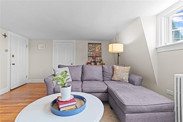 45 Ayrault St Unit 11, Newport, RI 02840 - living room featuring radiator heating unit and light hardwood / wood-style flooring