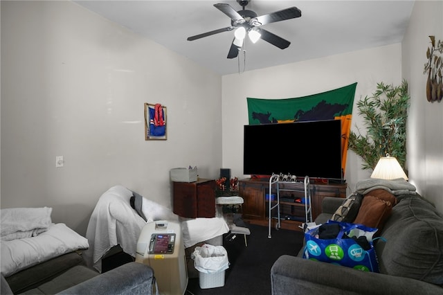 living room featuring ceiling fan