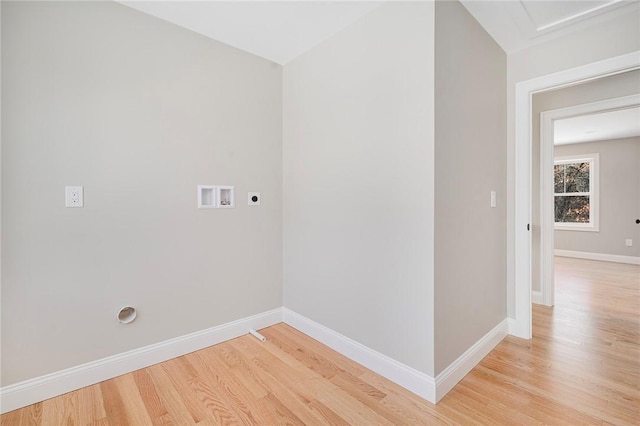 laundry area with washer hookup, light wood-type flooring, and electric dryer hookup