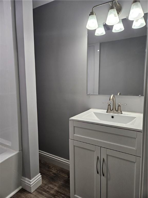 bathroom with vanity and wood-type flooring