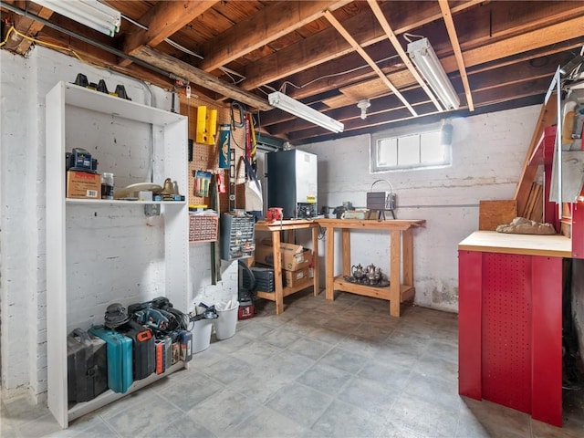 basement featuring a workshop area