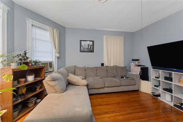 living room with hardwood / wood-style flooring