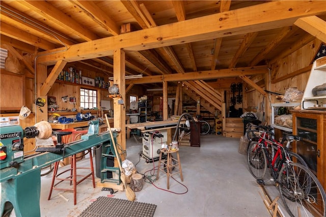 interior space featuring a workshop area