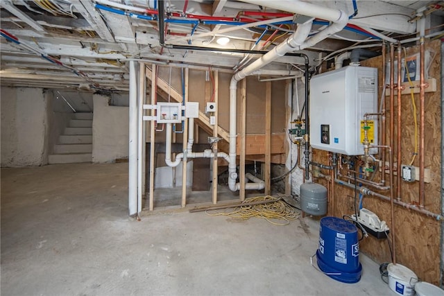 basement featuring water heater