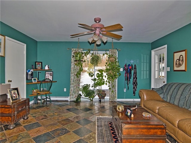 living room featuring ceiling fan