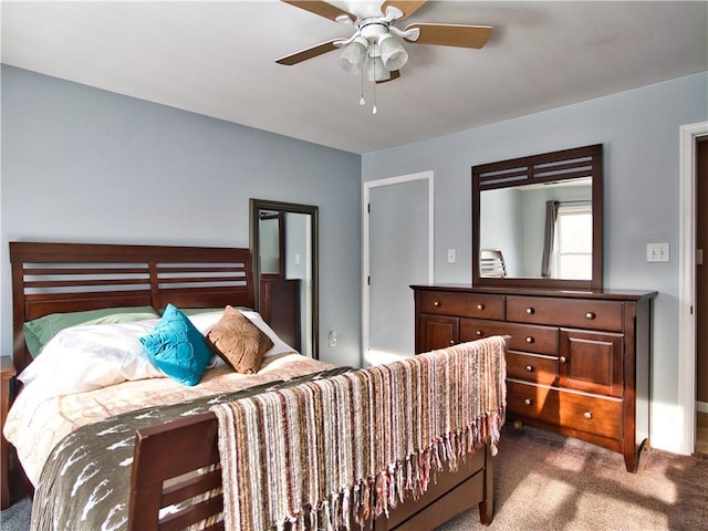 bedroom featuring carpet floors and ceiling fan