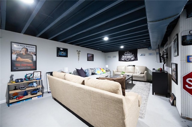 living room featuring concrete floors