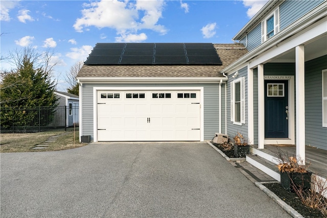 garage with solar panels