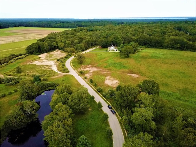 drone / aerial view with a water view and a rural view